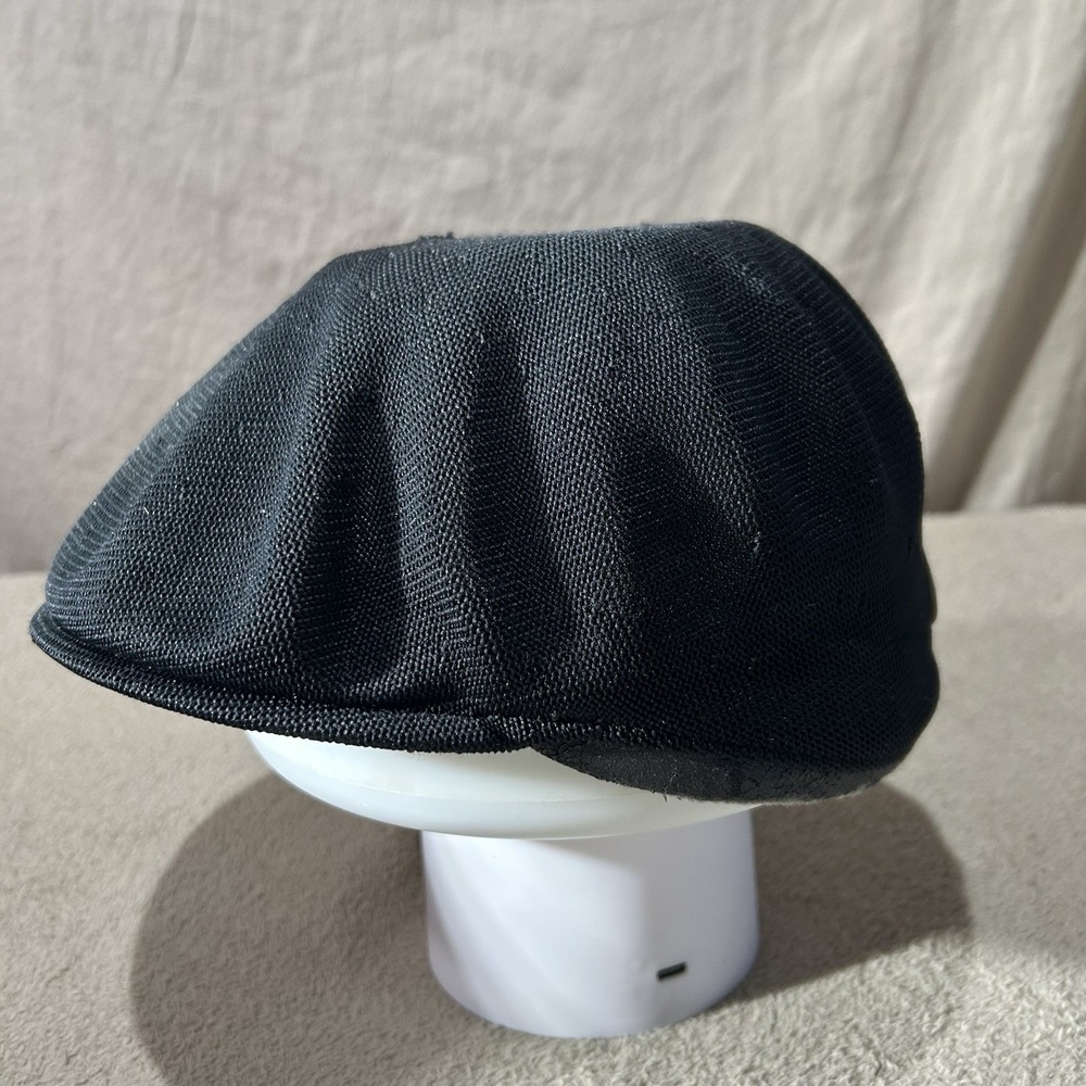 Vintage Kangol Poshkin Trim Black Newsboy Flat Cap Hat Size Medium M